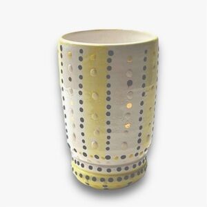 Yellow & White black PolkaDots stripes Pottery Vase Pen Pencil Holder
3.5x5.5”